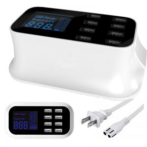 Diamond Wings Store ניסוי 8-Port USB Fast Charging Station AC Power Adapter LCD Display USB Charger Travel Office Home for Laptop Tablets Phone