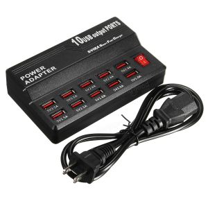 Diamond Wings Store ניסוי 10 Port USB Charging Station Power Adapter Wall Travel Desktop Charger for Mobile Phone
