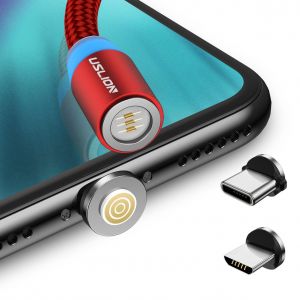Diamond Wings Store ניסוי USLION 360 Degree Rotate Round Magnetic LED TPE Fast Charging 3A 1M Type-C Micro USB Data Cable for Samsung S10+ Xiaomi Redmi Note