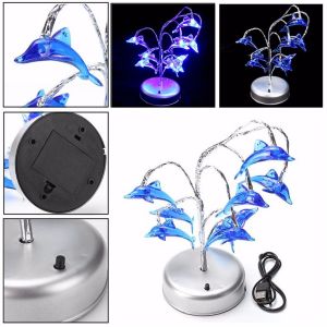 Diamond Wings Store ניסוי Novelty Charging LED Dolphin Tree Branch Night Light Table Lamp Gift Decor