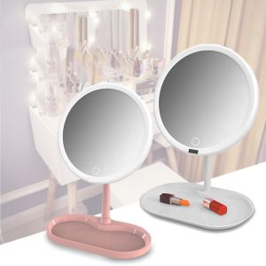 Diamond Wings Store ניסוי 7/8 Inch USB Charging Touch Dimming LED Makeup Table Mirrors With Cosmetics Storage Tray