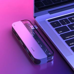 Diamond Wings Store ניסוי Baseus 5-in-1 Transparent USB-C Type-C Hub Adapter With 1 * 60W Type-C PD Charging Ports / 1 * Type-C Data Transmission / 2 * USB 