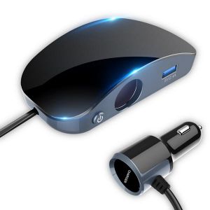 Diamond Wings Store ניסוי Bakeey 3 USB Ports LED Display Monitor Car Charger With 2 Cigarette Lighter Sockets For Phone Tablet