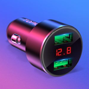 Diamond Wings Store ניסוי TOPK 3.1A QC3.0 Dual USB Ports LED Voltage Display Quick Charging Car Charger For iPhone X XS Oneplus XIAOMI MI9 S10 S10+