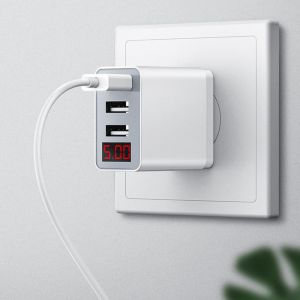 Diamond Wings Store ניסוי ROCK 3.1A Three USB Port Fast Charging Digital Display US Plug USB Charger Adapter For iPhone X XS XR XIAOMI HUAWEI MI8 MI9 S10 S1