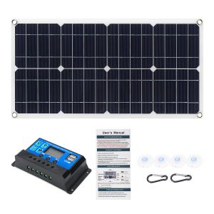Diamond Wings Store ניסוי 80W 18V Monocrystaline EVA+PET Solar Panel Dual 12V/5V DC USB Charger with 10A12V/24V PWM Controller Kit For Car RV Boat