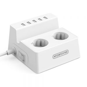 Diamond Wings Store ניסוי NTONPOWER EU Plug Power Socket 2 AC Outlets Extension with 5 USB Charger Surge Protector 1.5M