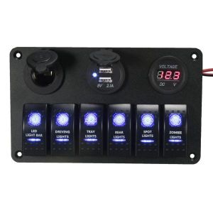 Diamond Wings Store ניסוי 6 Gang LED Rocker Switch USB Charger Socket Volt Meter Panel For Car Marine Boat