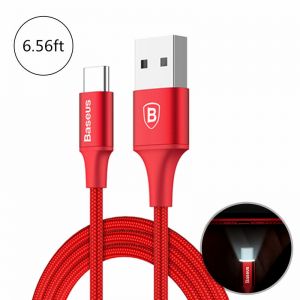 Diamond Wings Store ניסוי Baseus 2A LED Light USB Type C Fast Charging Cable 2M For Xiaomi 6 Samsung S8 OnePlus 5