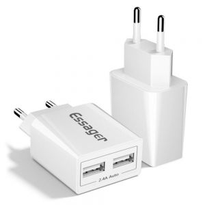 Diamond Wings Store ניסוי Essager 2.4A Dual USB Port Fast Charging Adapter EU Plug Travel Charger For iPhone X XR XS Xiaomi Mi9 Mi8 HUAWEI P30 Mate30 S9 S10