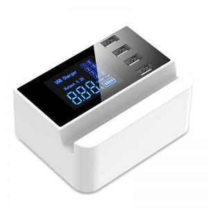 Diamond Wings Store ניסוי LCD Display 1.9 Inch  4 USB Smart Wall Charger USB Charger Power Adapter Desktop Charging Station Phone Charger Smart IC technolog