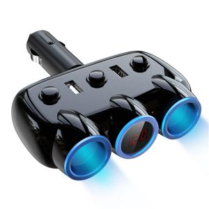 Diamond Wings Store ניסוי Universal Digital Display Car Charger Dual Socket Splitter USB Charging 3 Way Cig arette Lighter 12/24V