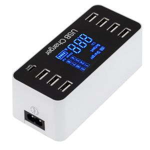 Diamond Wings Store ניסוי 5V 8A 40W LCD Digital Display 8 Port USB Charger Recharging Hub Charging Station