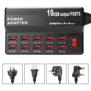 Diamond Wings Store ניסוי 10 USB 2.0 Ports 5V 12A Charging Station Universal Charger Power Adapter