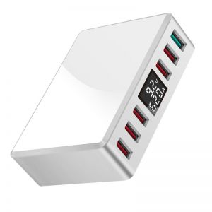 Diamond Wings Store ניסוי 40W Intelligent USB Charger Desktop Charging Station Travel Adapter Digital 6-port USB Plug QC3.0 Fast Charge