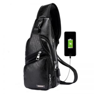 Diamond Wings Store ניסוי Men's Anti Theft Crossbody Bag USB PU Charging Shoulder Bag Camping Chest Waist Pack