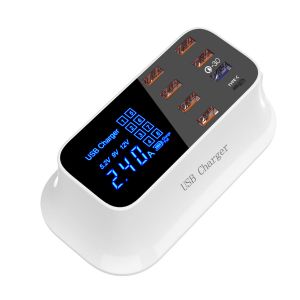 Diamond Wings Store ניסוי Smart 8-Port USB Adapter Desktop Phone Charging LED Display QC3.0 Fast USB Charger 