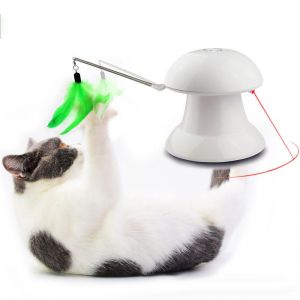 Diamond Wings Store ניסוי Loskii Pet Laser Cat Toys Feather Ribbon Laser Electric Cat Toy Turntable USB Charging
