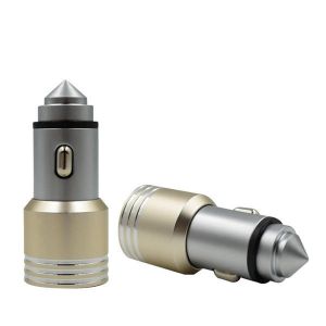 Diamond Wings Store ניסוי ZQ-N404 USB Car Charger With Safety Hammer Auto Power Adapter For iPhone Xiaomi Samsung Phone MP3