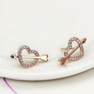 Diamond Wings Store קטגוריית בת 2    1 Pair Alloy Fashion Women Rhinestone Heart Arrow Ear Stud Earrings Jewelry