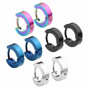 Diamond Wings Store קטגוריית בת 2    1 Pair Fashion Women Men Stainless Steel Hoop Loop Huggie Ear Stud Earrings Punk