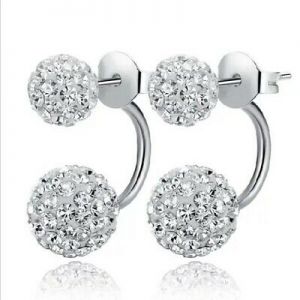 Diamond Wings Store קטגוריית בת 2    Fashion Womens 925 sterling Silver Double Crystal Ball Ear Stud Earrings Jewelry