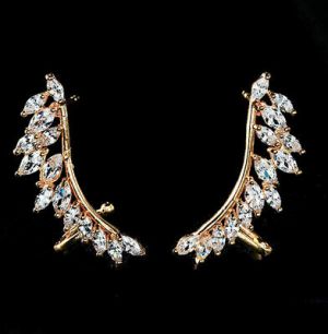 Diamond Wings Store קטגוריית בת 2    Yellow Gold Plated Silver Ear Climbers CZ Crawler Earrings 30mm