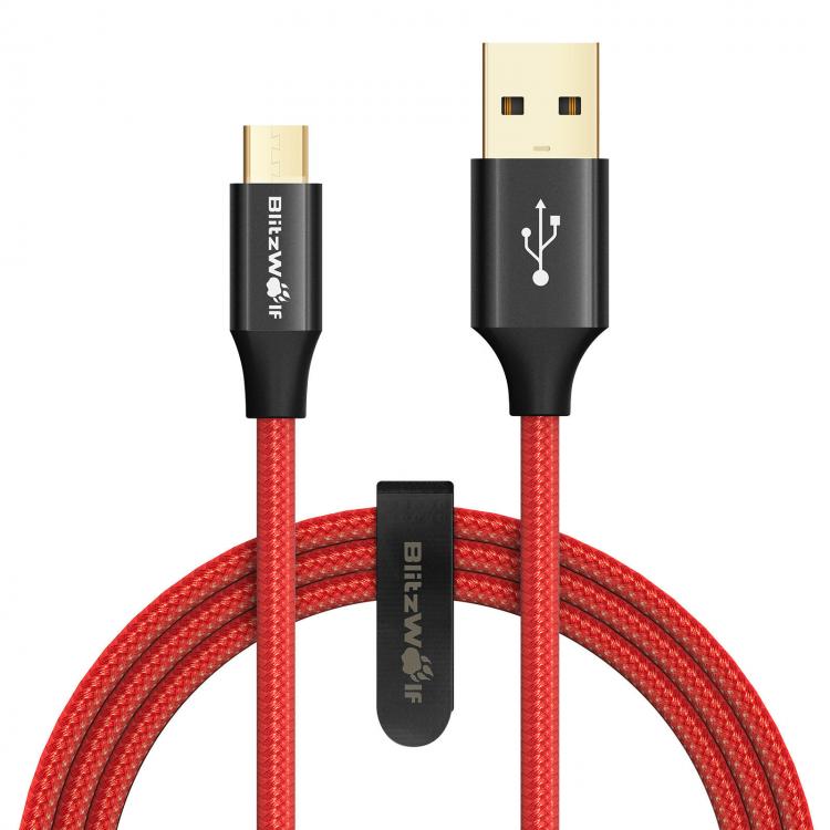 Diamond Wings Store ניסוי BlitzWolf® AmpCore Turbo BW-MC7 2.4A Braided Durable Micro USB Charging Data Cable 3ft/0.9m