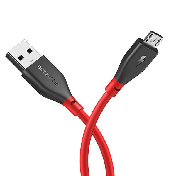 Diamond Wings Store ניסוי BlitzWolf® AmpCore Ⅱ BW-MC11 2.4A Micro USB Charging Data Cable 3.33ft/1m With Magic Tape Strap