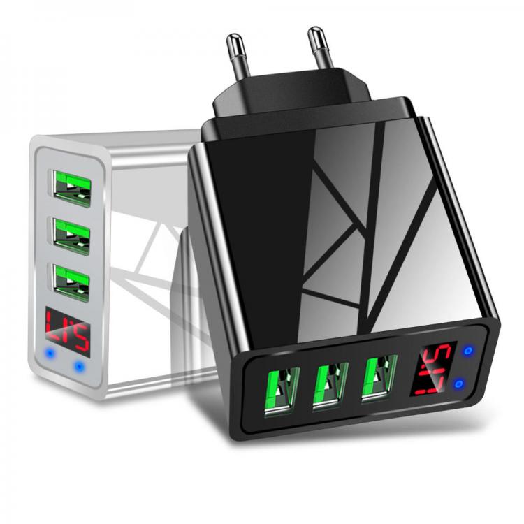 Diamond Wings Store ניסוי Marjay 3.1A LED Display 3 Ports Fast Charging Smart USB Universal Wall Charger EU US UK Plug for iPhone 11 Pro Max for Samsung S10