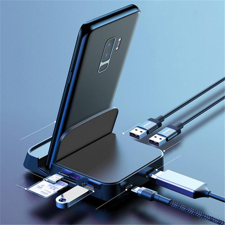 Diamond Wings Store ניסוי Baseus 7 in 1 Type-C USB-C Hub Docking Station Adapter With 1 * USB 3.0/2 * USB 2.0/Type-C PD Charging Port/4K HD Display Interfac