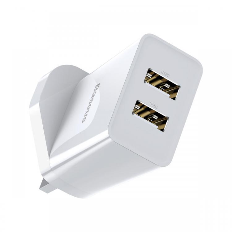 Diamond Wings Store ניסוי Basues 10.5W 2A Smart Protection Dual USB Travel Charger UK Plug Fast Charging Speed Mini Universal Charger Adapter for Samsung S1