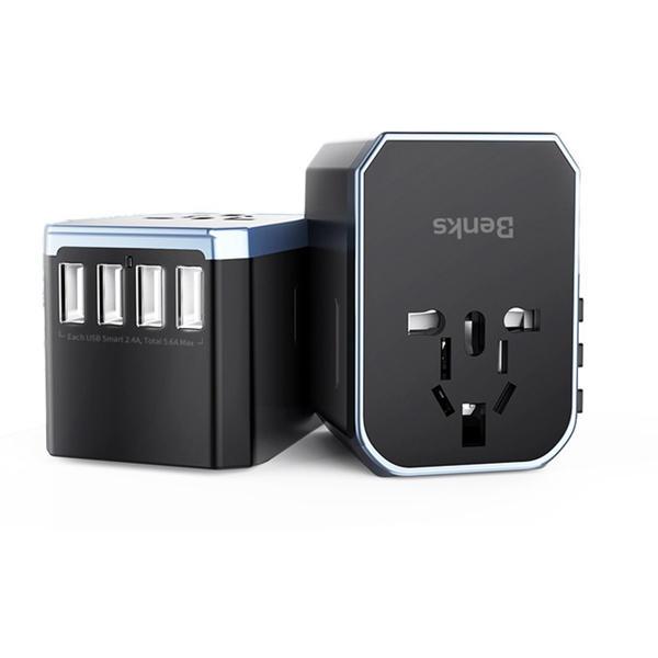 Diamond Wings Store ניסוי Benks 5.6A Universal Quad USB Type C Multi-function Fast Travel USB Charger US AU UK EU Adapter