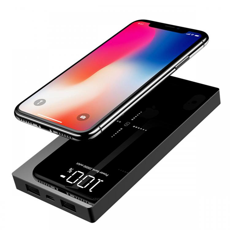 Diamond Wings Store ניסוי Bakeey Glass Screen Qi Wireless Charger Power Bank 20000mAh USB LED Battery Charger  