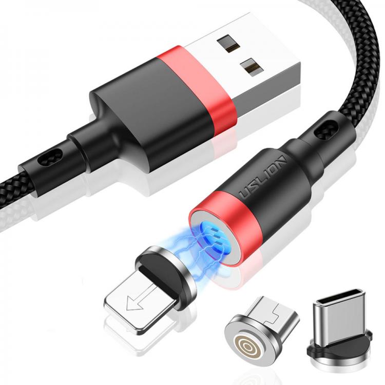 Diamond Wings Store ניסוי USLION 3A Quick Charging Micro USB Type C Fast Charging Magnetic Data Cable For Huawe P30 Pro Mate 30 Xiaomi Mi9 9Pro Redmi K20 Pr