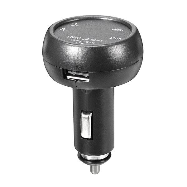 Diamond Wings Store ניסוי 3 in 1 Car Thermometer Car Voltage Detection Table USB Port Charging