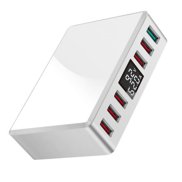Diamond Wings Store ניסוי 40W Intelligent USB Charger Desktop Charging Station Travel Adapter Digital 6-port USB Plug QC3.0 Fast Charge