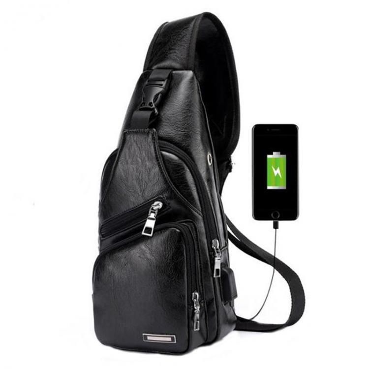 Diamond Wings Store ניסוי Men's Anti Theft Crossbody Bag USB PU Charging Shoulder Bag Camping Chest Waist Pack