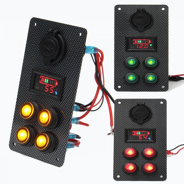 Diamond Wings Store ניסוי Rocker Switch Panel Battery Charge Level Voltmeter Power Socket Dual USB Charger