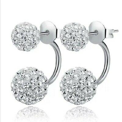 Diamond Wings Store קטגוריית בת 2    Fashion Womens 925 sterling Silver Double Crystal Ball Ear Stud Earrings Jewelry