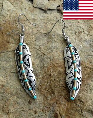 Diamond Wings Store קטגוריית בת 2    925 Silver Vintage Turquoise Dangle Ear Hook Boho Hoop Women Jewelry Earrings