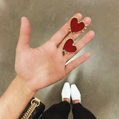 Diamond Wings Store קטגוריית בת 2    Fashion Women Red Heart Gold Geometric Earrings Ear Stud Summer Party Jewelry